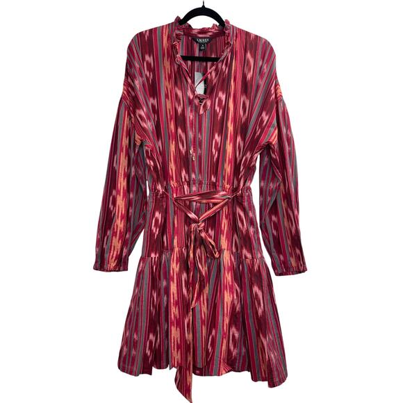 NWT Lauren Ralph Lauren Geo-Stripe Belted Cotton Voile Dress Women’s Size 16 - Picture 6 of 12